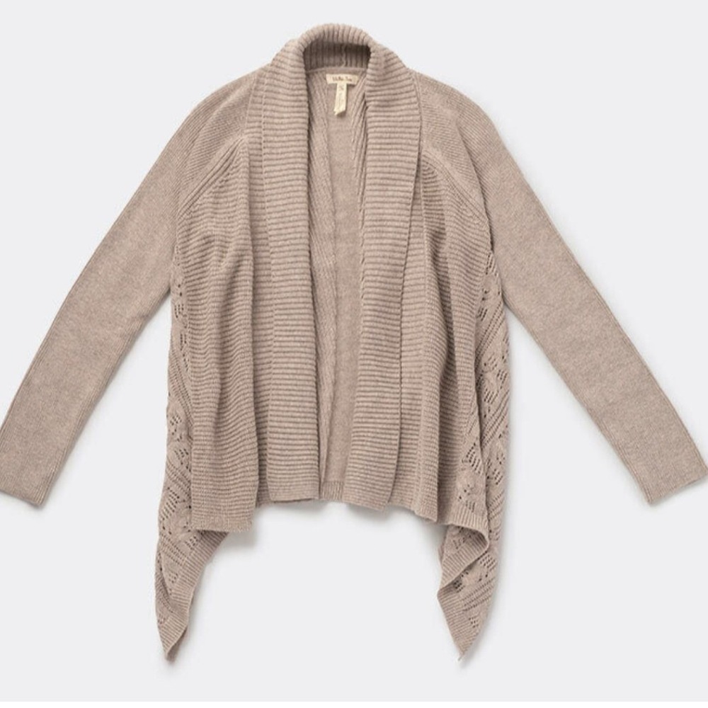 Matilda Jane Womens Tan Pointelle Waterfall Cardigan‎ Sweater Cashmere Blend M